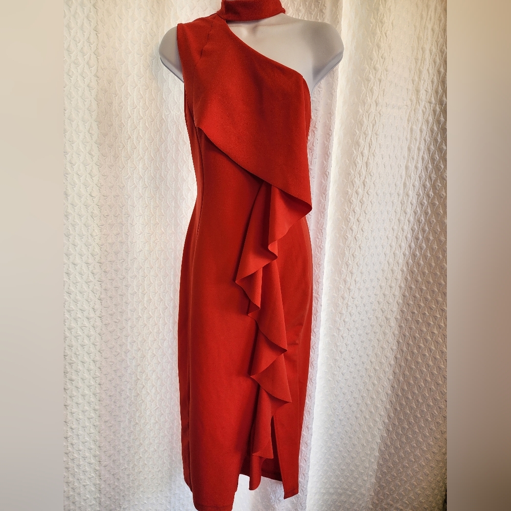 Gorgeous Midi Red Dress Asymmetrical Size Small NWT